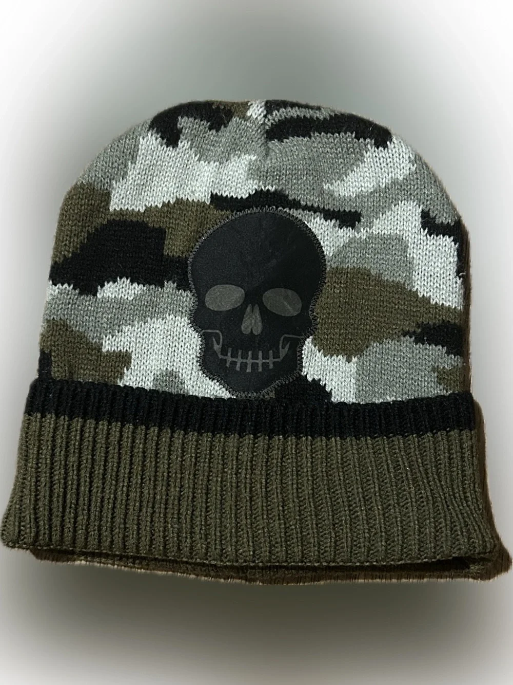 Boys Camo Print Beanie With A Skull
